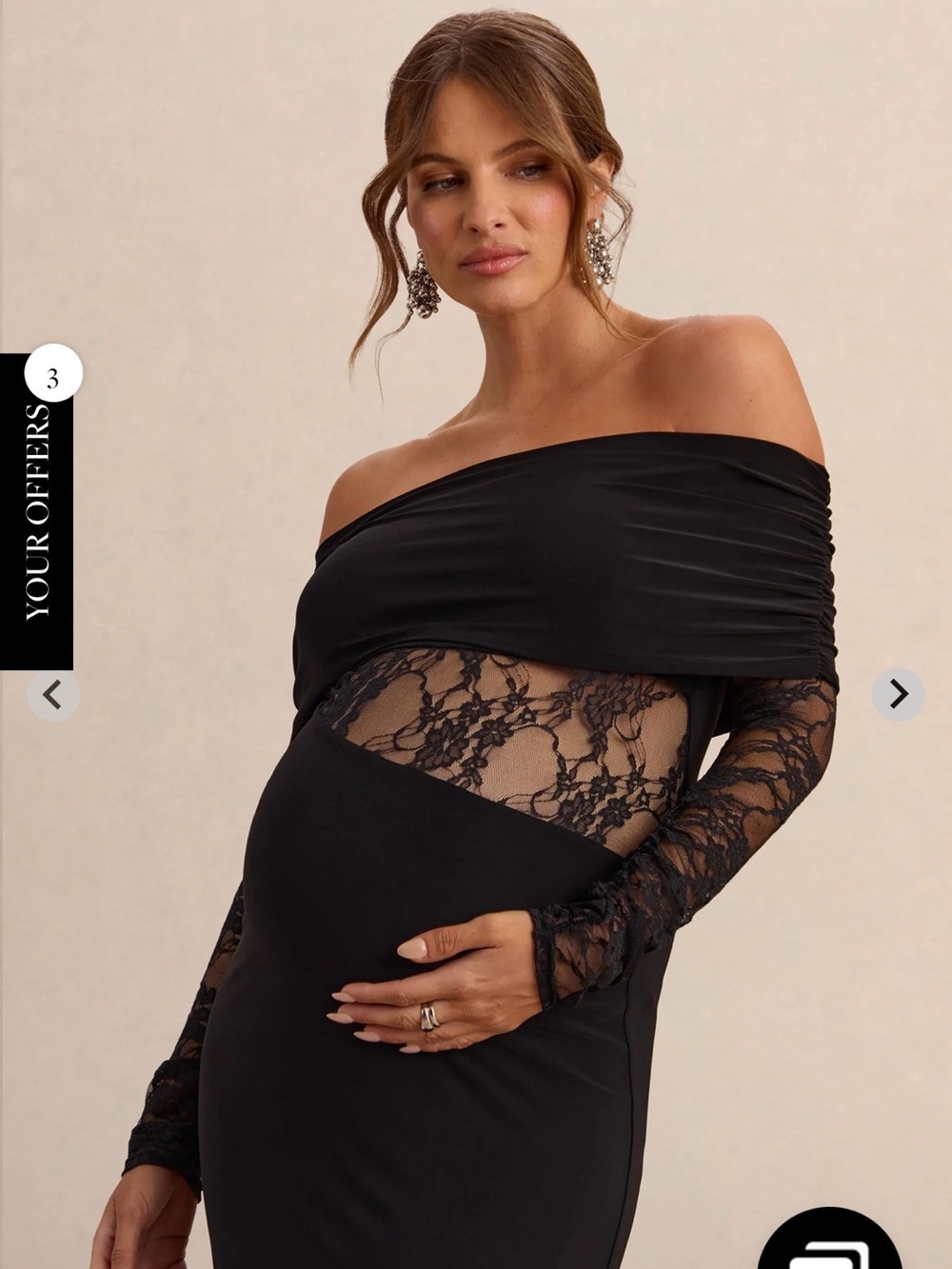 Club L London Off-Shoulder Black Lace Maternity Tunic
